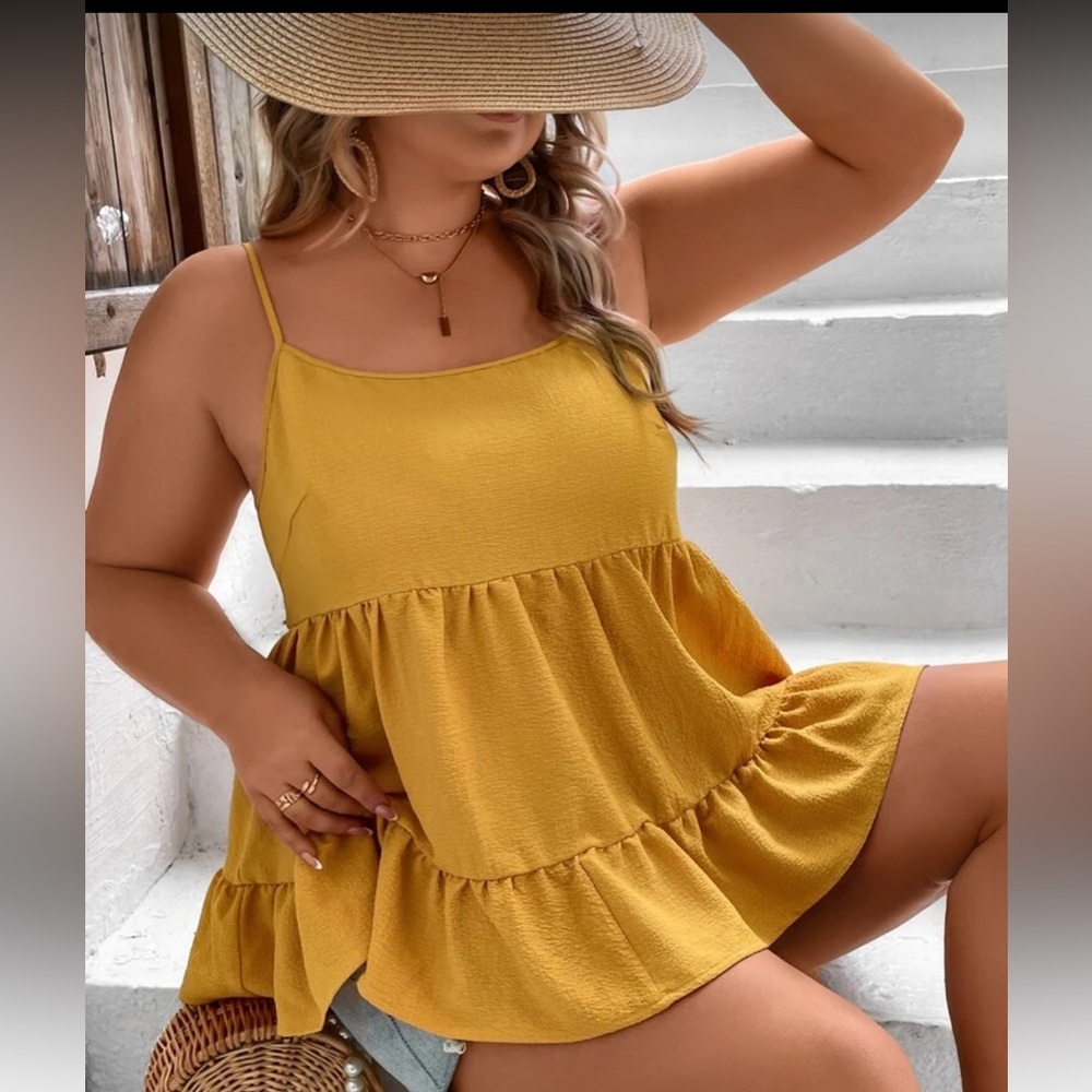 SHEIN Mustard Tiered Spaghetti Strap Camisole